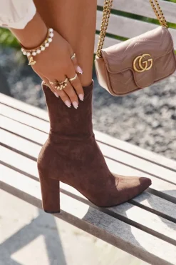 Damskie Boto Botki Damskie Na Słupku Z Przeszyciami Brązowe Rosivelle