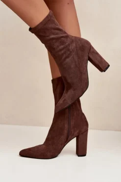 Damskie Boto Botki Damskie Na Słupku Z Przeszyciami Brązowe Rosivelle