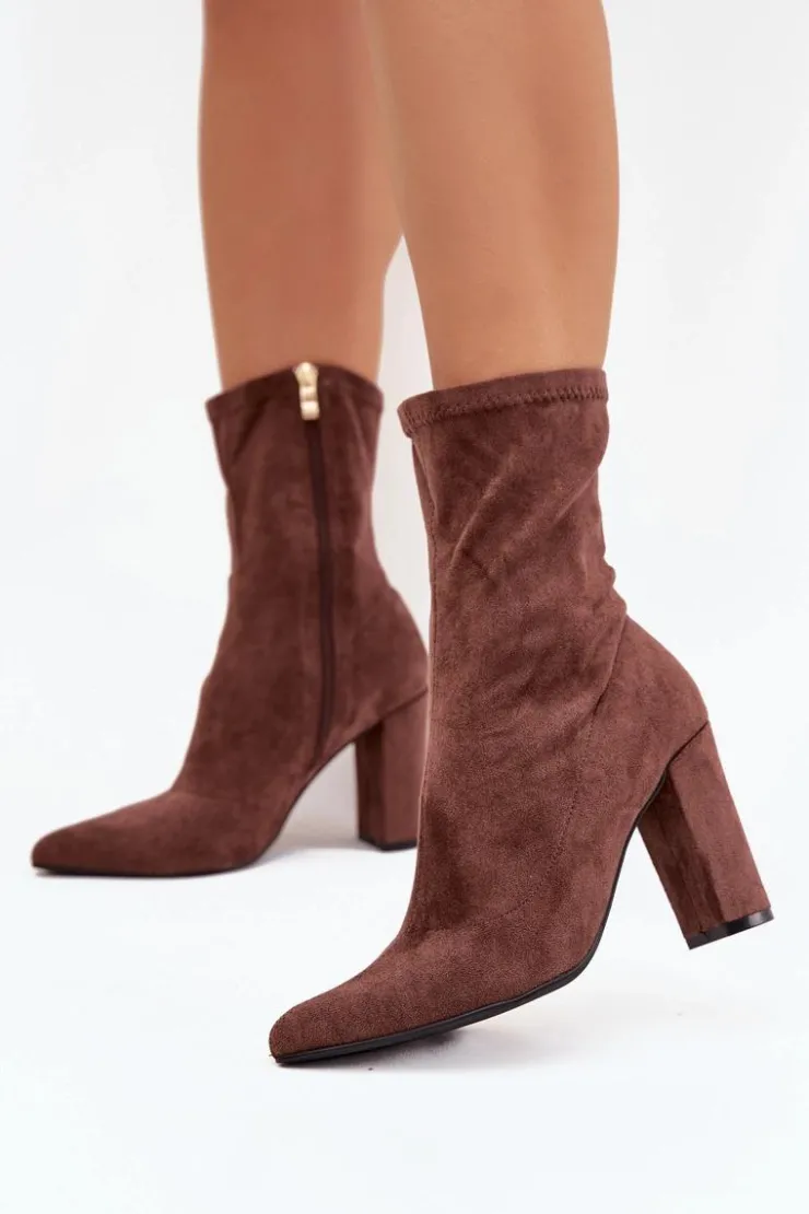 Damskie Boto Botki Damskie Na Słupku Z Przeszyciami Brązowe Rosivelle