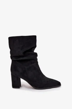 Boto Botki Ocieplane|Botki Na Słupku*Botki Damskie Na Słupku Z Marszczeniem Ocieplane Czarne Amelise Czarny