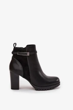 Damskie Boto Botki Damskie Na Słupku Z Paskiem Czarne Mirielle