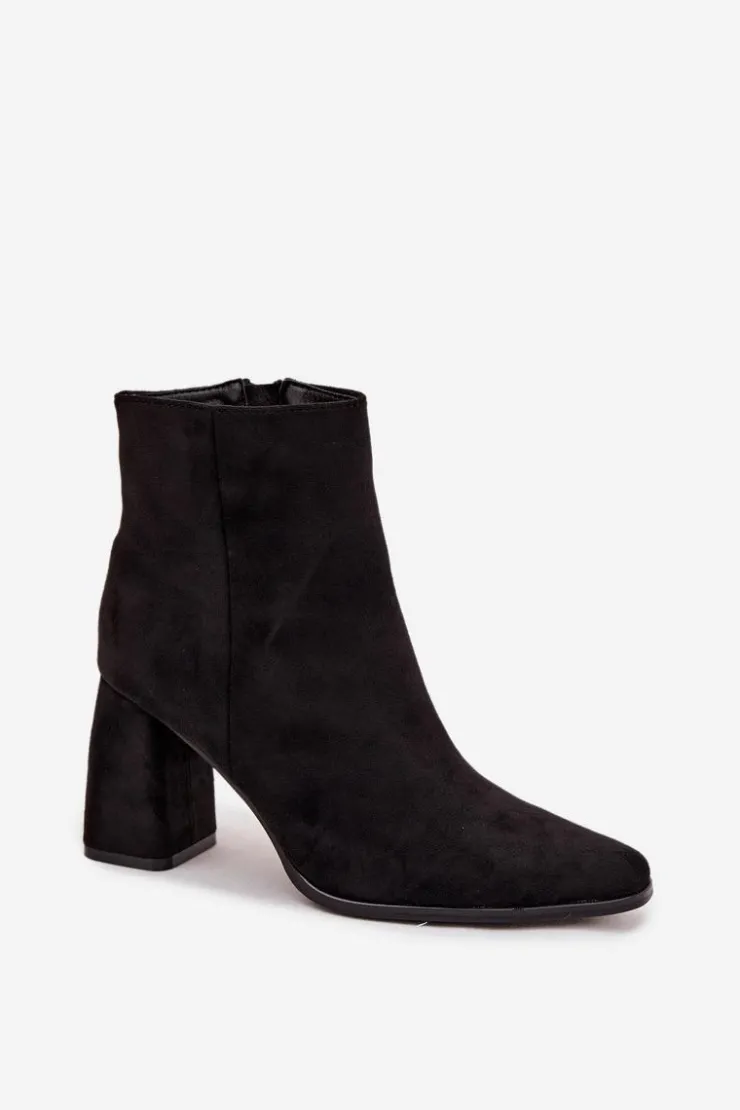 Boto Botki Na Słupku|Botki Na Obcasie*Botki Damskie Na Słupku Z Eko Zamszu Czarne Inessa Czarny