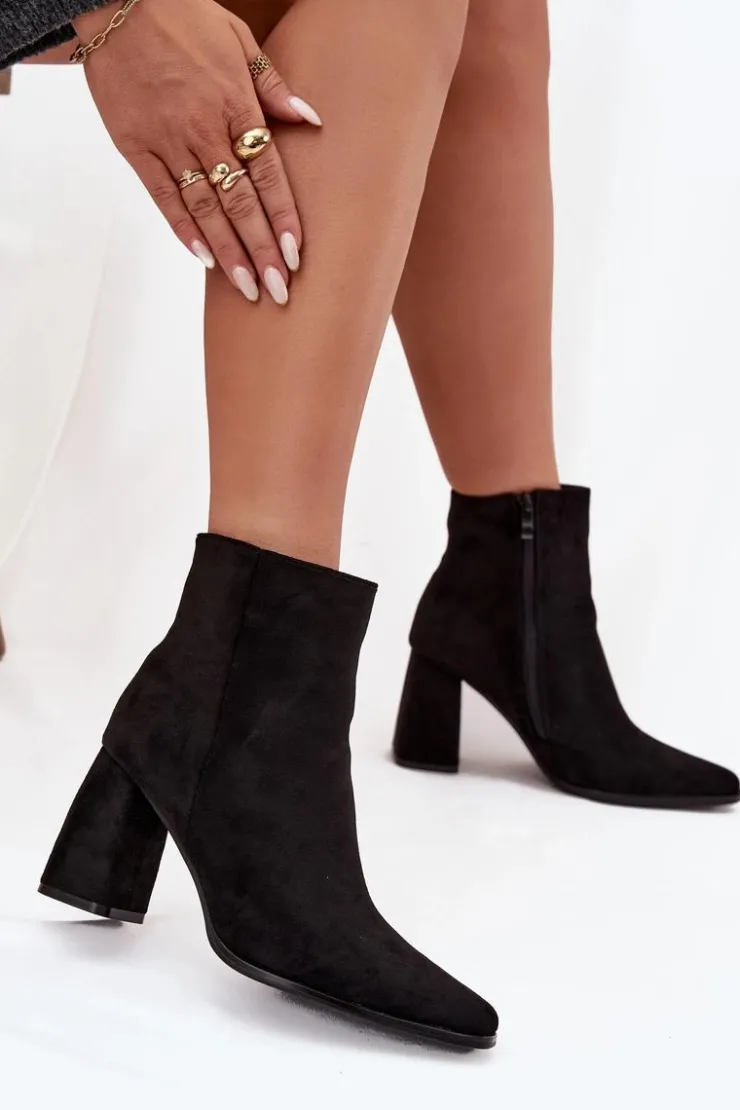 Boto Botki Na Słupku|Botki Na Obcasie*Botki Damskie Na Słupku Z Eko Zamszu Czarne Inessa Czarny