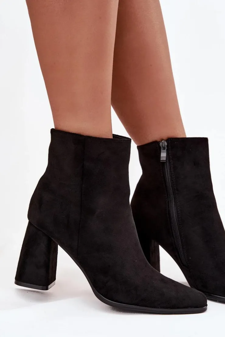 Boto Botki Na Słupku|Botki Na Obcasie*Botki Damskie Na Słupku Z Eko Zamszu Czarne Inessa Czarny