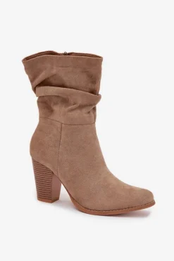 Damskie Boto Botki Damskie Na Słupku Z Marszczeniem Beżowe Jovessa