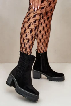 Damskie Boto Botki Damskie Na Słupku Z Eko Zamszu Ocieplane Czarne Nevitas