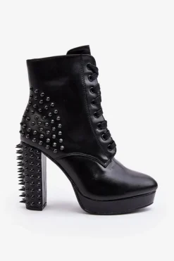 Boto Czarne Botki|Botki Na Obcasie*Botki Damskie Na Słupku Z Ćwiekami Czarne Alemilla