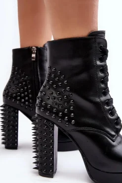 Boto Czarne Botki|Botki Na Obcasie*Botki Damskie Na Słupku Z Ćwiekami Czarne Alemilla