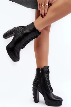 Boto Czarne Botki|Botki Na Obcasie*Botki Damskie Na Słupku Z Ćwiekami Czarne Alemilla