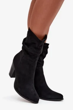 Boto Botki Na Słupku|Botki Zimowe Damskie*Botki Damskie Na Słupku Z Marszczeniem Czarne Jovessa