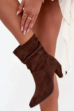 Damskie Boto Botki Damskie Na Słupku Z Marszczeniem Ocieplane Brązowe Amelise