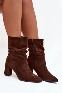 Damskie Boto Botki Damskie Na Słupku Z Marszczeniem Ocieplane Brązowe Amelise