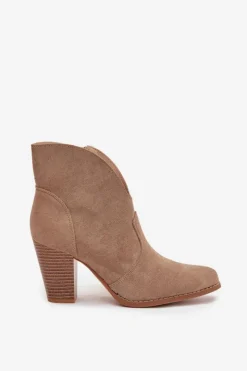 Outlet Boto Botki Damskie Na Słupku Z Eko Zamszu Beżowe Elvirae Beżowy