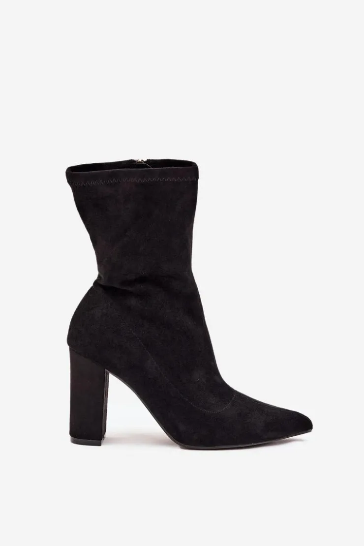 New Boto Botki Damskie Na Słupku Z Przeszyciami Czarne Rosivelle Czarny