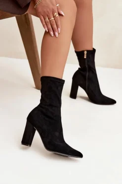 New Boto Botki Damskie Na Słupku Z Przeszyciami Czarne Rosivelle Czarny