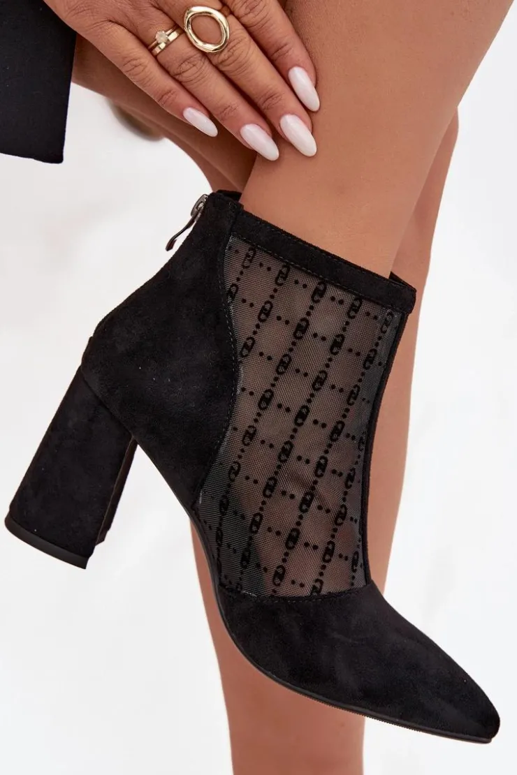Discount D&A Botki Damskie Na Słupku Z Siateczką LZ52-944 Czarne