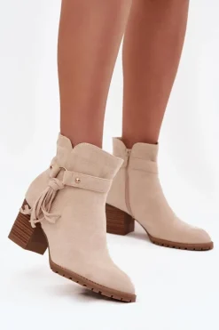 Boto Botki Na Słupku|Botki Na Obcasie*Botki Damskie Na Słupku Z Frędzlami Jasnobeżowe Rosabella Beżowy
