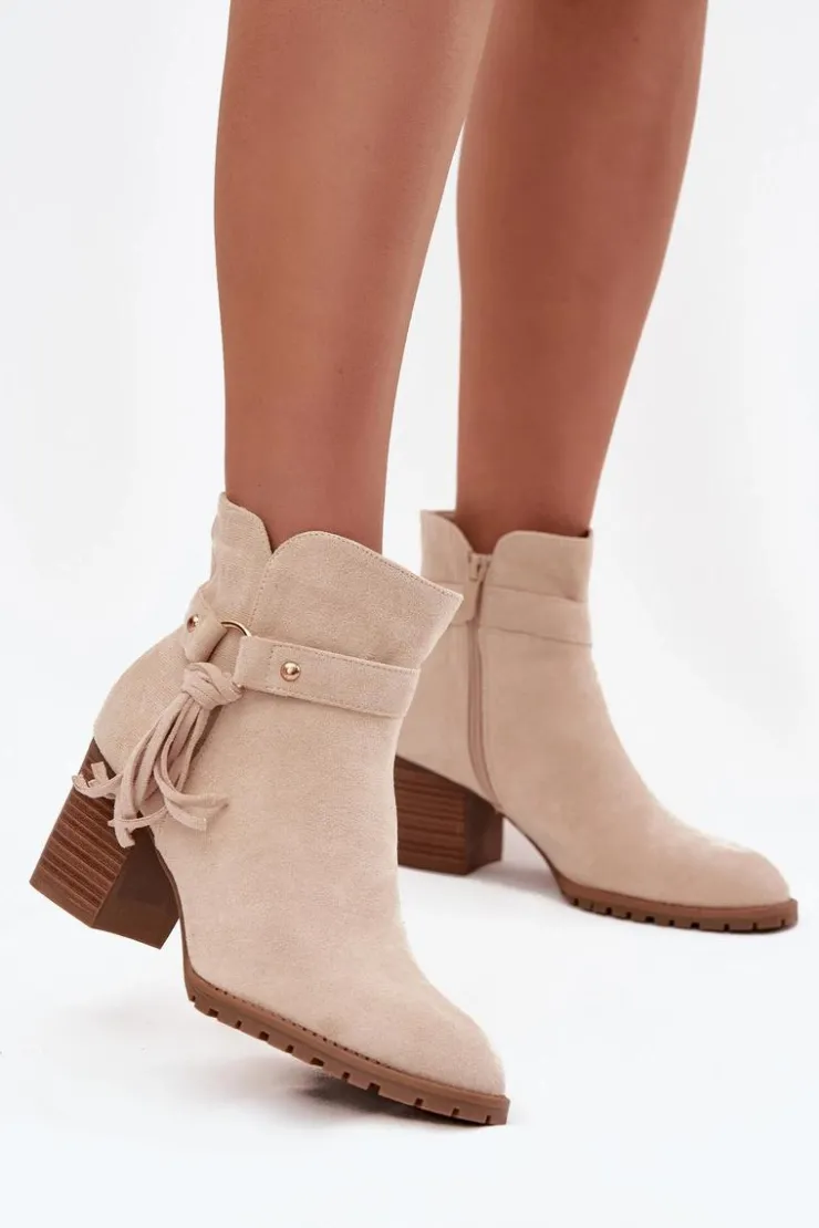 Boto Botki Na Słupku|Botki Na Obcasie*Botki Damskie Na Słupku Z Frędzlami Jasnobeżowe Rosabella Beżowy