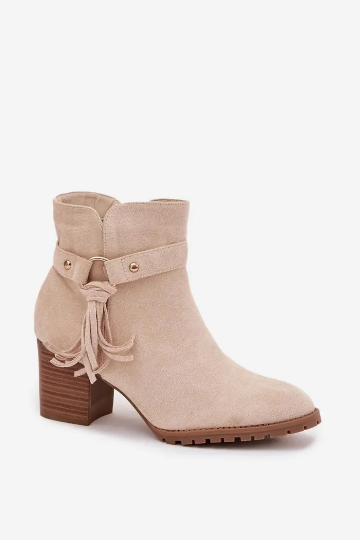 Boto Botki Na Słupku|Botki Na Obcasie*Botki Damskie Na Słupku Z Frędzlami Jasnobeżowe Rosabella Beżowy