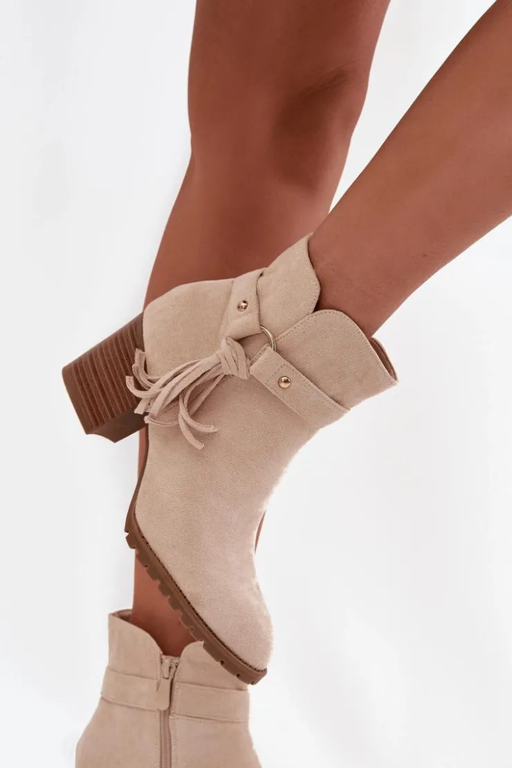 Boto Botki Na Słupku|Botki Na Obcasie*Botki Damskie Na Słupku Z Frędzlami Jasnobeżowe Rosabella Beżowy