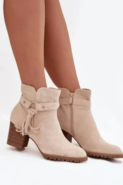 Boto Botki Na Słupku|Botki Na Obcasie*Botki Damskie Na Słupku Z Frędzlami Jasnobeżowe Rosabella Beżowy