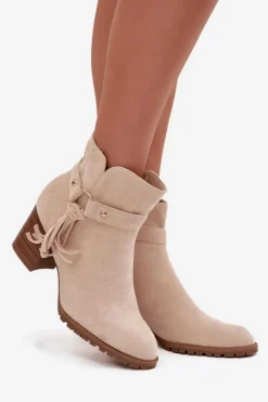 Boto Botki Na Słupku|Botki Na Obcasie*Botki Damskie Na Słupku Z Frędzlami Jasnobeżowe Rosabella Beżowy