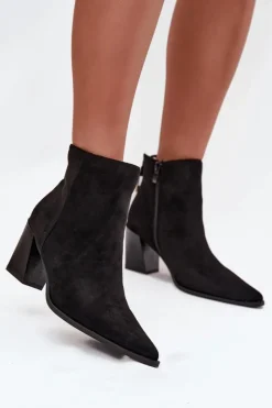 New Boto Botki Damskie Na Słupku Z Wiązaniem Czarne Halisse Czarny