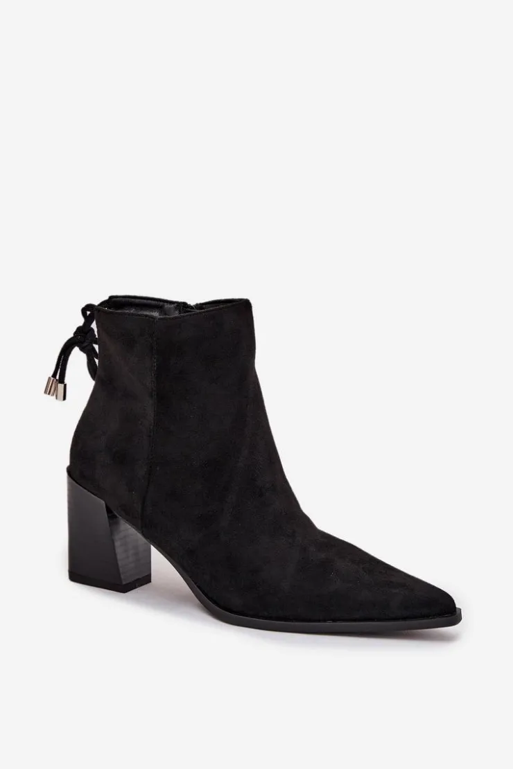 New Boto Botki Damskie Na Słupku Z Wiązaniem Czarne Halisse Czarny