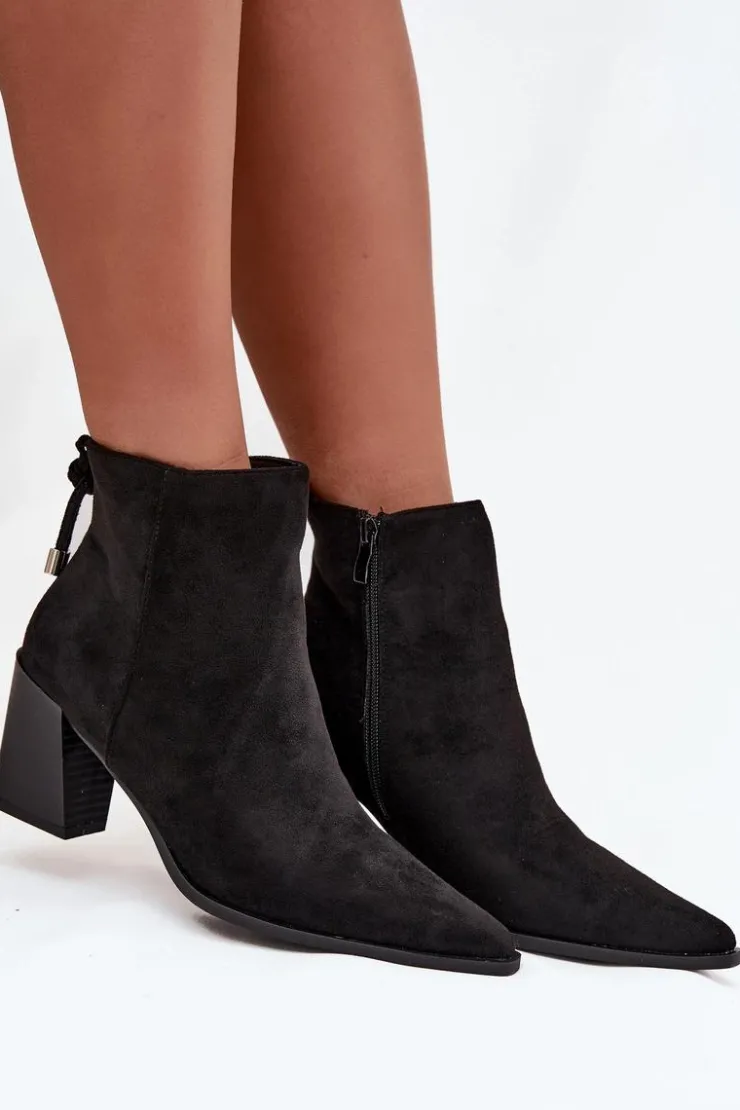 New Boto Botki Damskie Na Słupku Z Wiązaniem Czarne Halisse Czarny