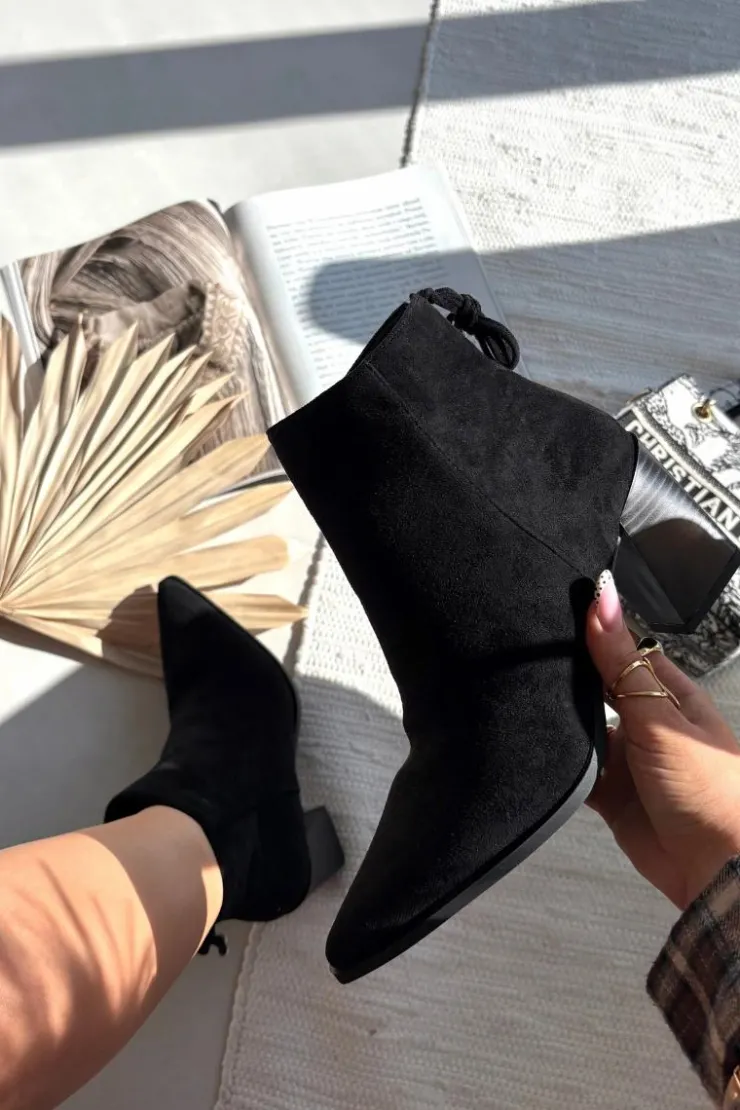 New Boto Botki Damskie Na Słupku Z Wiązaniem Czarne Halisse Czarny