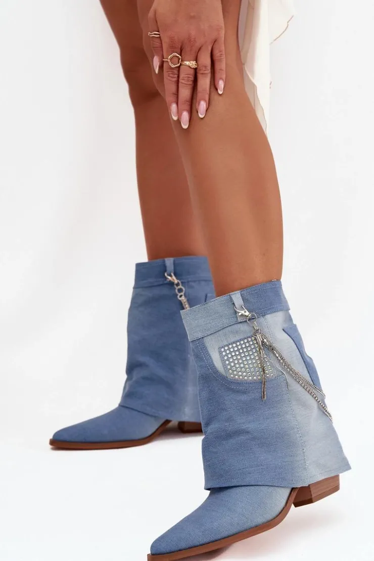Boto Botki Na Słupku|Botki Na Obcasie*Botki Damskie Na Słupku Z Łańcuszkiem Jeansowe Ilyana