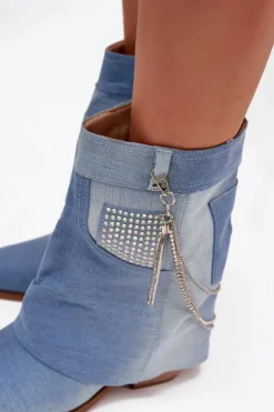 Boto Botki Na Słupku|Botki Na Obcasie*Botki Damskie Na Słupku Z Łańcuszkiem Jeansowe Ilyana