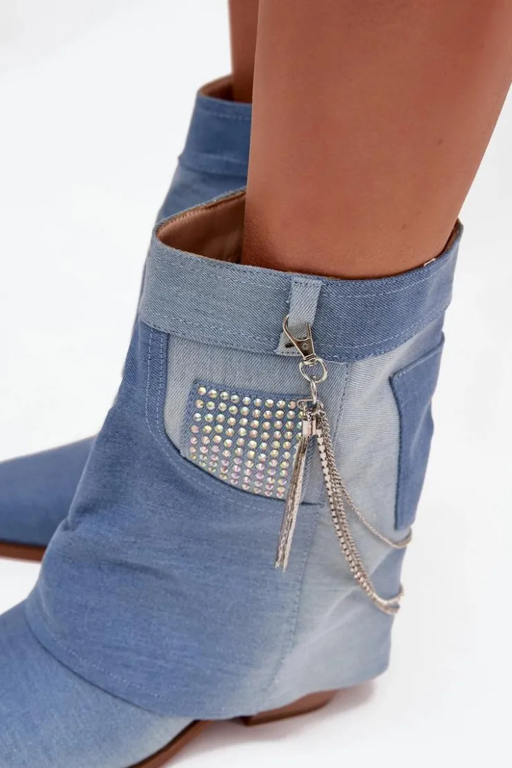 Boto Botki Na Słupku|Botki Na Obcasie*Botki Damskie Na Słupku Z Łańcuszkiem Jeansowe Ilyana