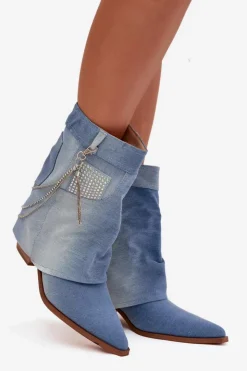 Boto Botki Na Słupku|Botki Na Obcasie*Botki Damskie Na Słupku Z Łańcuszkiem Jeansowe Ilyana