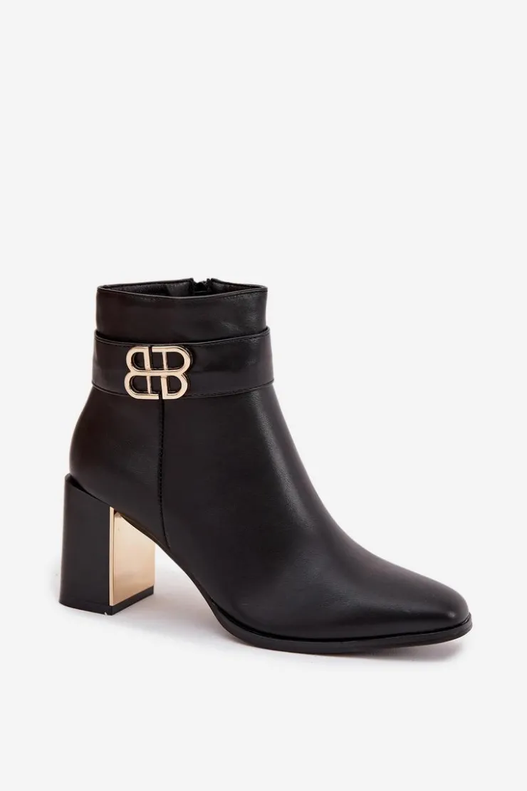 Online Boto Botki Damskie Na Słupku Z Paskiem I Złotym Detalem Czarne Galinne Czarny