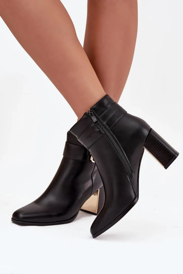 Online Boto Botki Damskie Na Słupku Z Paskiem I Złotym Detalem Czarne Galinne Czarny
