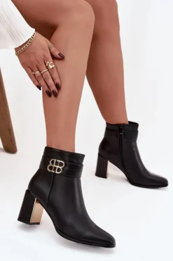 Online Boto Botki Damskie Na Słupku Z Paskiem I Złotym Detalem Czarne Galinne Czarny