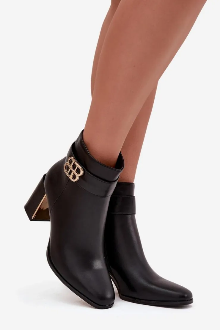 Online Boto Botki Damskie Na Słupku Z Paskiem I Złotym Detalem Czarne Galinne Czarny