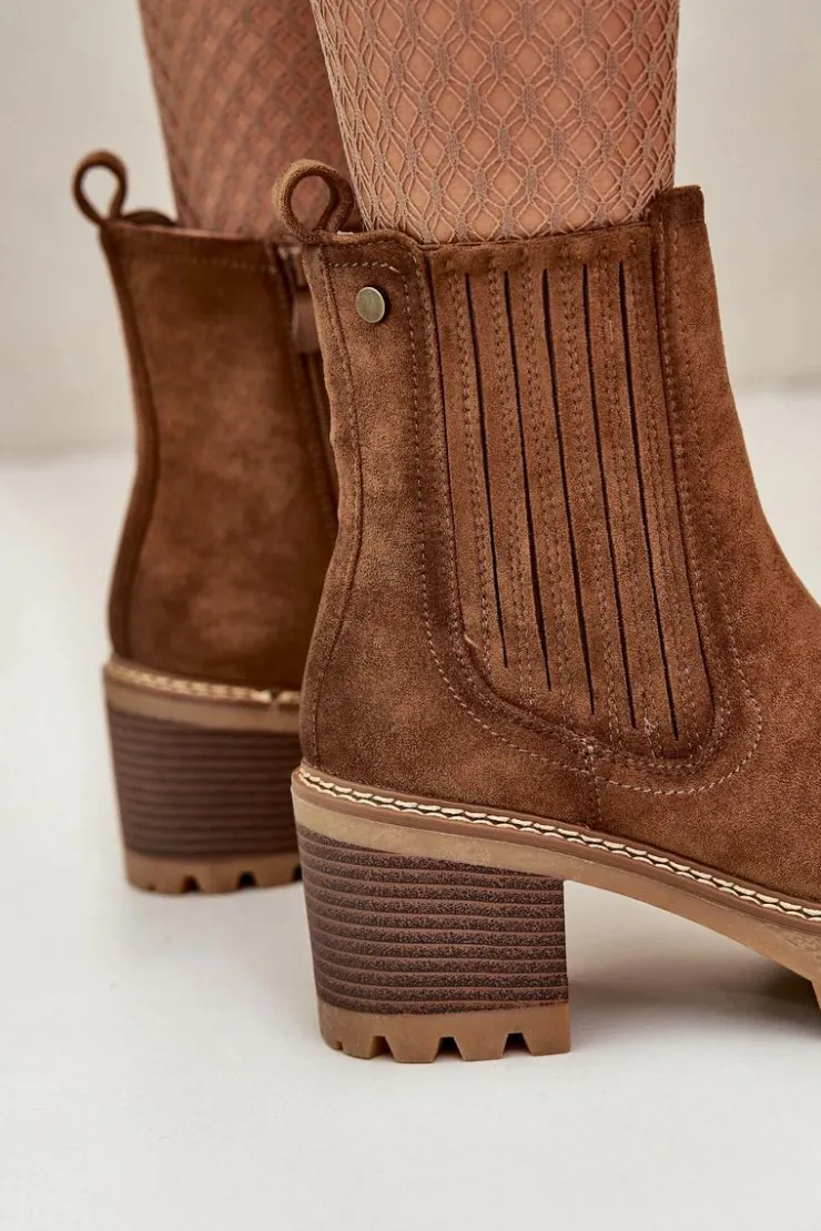 New Boto Botki Damskie Na Słupku Z Eko Zamszu Ocieplane Brązowe Nevitas Brązowy