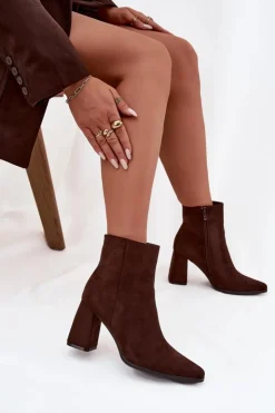 Online Boto Botki Damskie Na Słupku Z Eko Zamszu Czekoladowe Inessa Brązowy