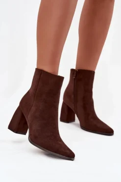 Online Boto Botki Damskie Na Słupku Z Eko Zamszu Czekoladowe Inessa Brązowy