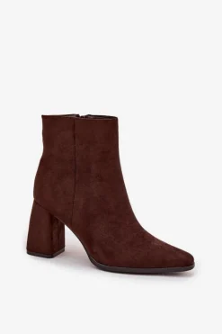 Online Boto Botki Damskie Na Słupku Z Eko Zamszu Czekoladowe Inessa Brązowy