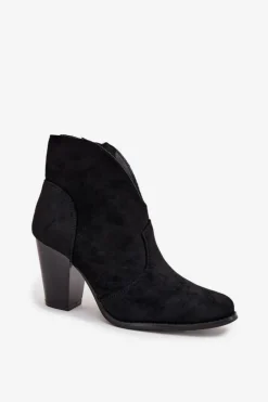 Damskie Boto Botki Damskie Na Słupku Z Eko Zamszu Czarne Elvirae