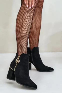 Clearance Boto Botki Damskie Na Słupku Z Noskami W Szpic Eko Zamszowe Ocieplane Czarne Raisha