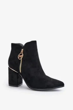 Clearance Boto Botki Damskie Na Słupku Z Noskami W Szpic Eko Zamszowe Ocieplane Czarne Raisha