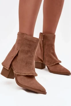 Boto Botki Na Słupku|Botki Na Obcasie*Botki Damskie Na Słupku Z Wywiniętą Cholewką Jasnobrązowe Idalia Brązowy