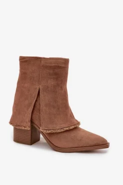 Boto Botki Na Słupku|Botki Na Obcasie*Botki Damskie Na Słupku Z Wywiniętą Cholewką Jasnobrązowe Idalia Brązowy