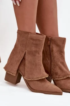 Boto Botki Na Słupku|Botki Na Obcasie*Botki Damskie Na Słupku Z Wywiniętą Cholewką Jasnobrązowe Idalia Brązowy