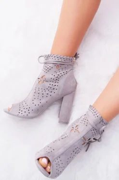 Boto Botki Na Słupku|Botki Zamszowe*Botki Damskie Na Słupku Zamszowe Szare Corinne