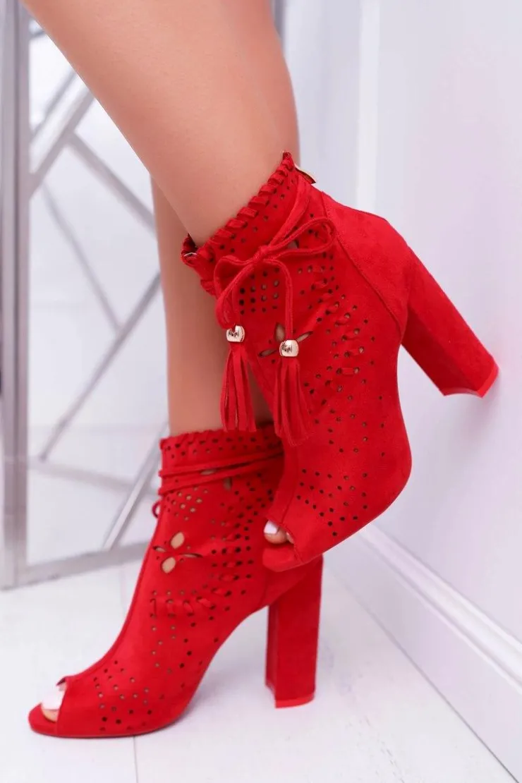 Damskie Boto Botki Damskie Na Słupku Zamszowe Czerwone Corinne